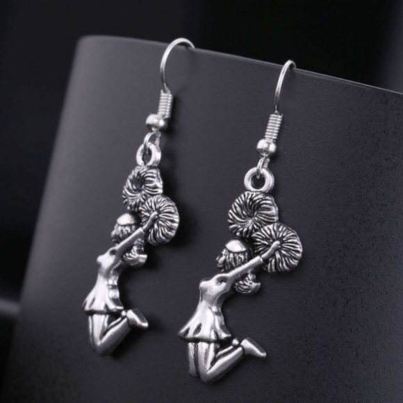Adorable Cheerleader Tibetan Silver Tone Earrings - Picture 2 of 5